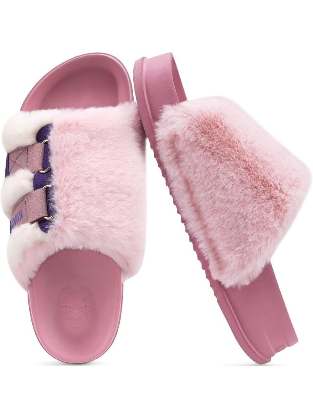 Women's Pink Soft Cushioned & Adjustable Fuzzy Faux Fur Home Slippers Slides